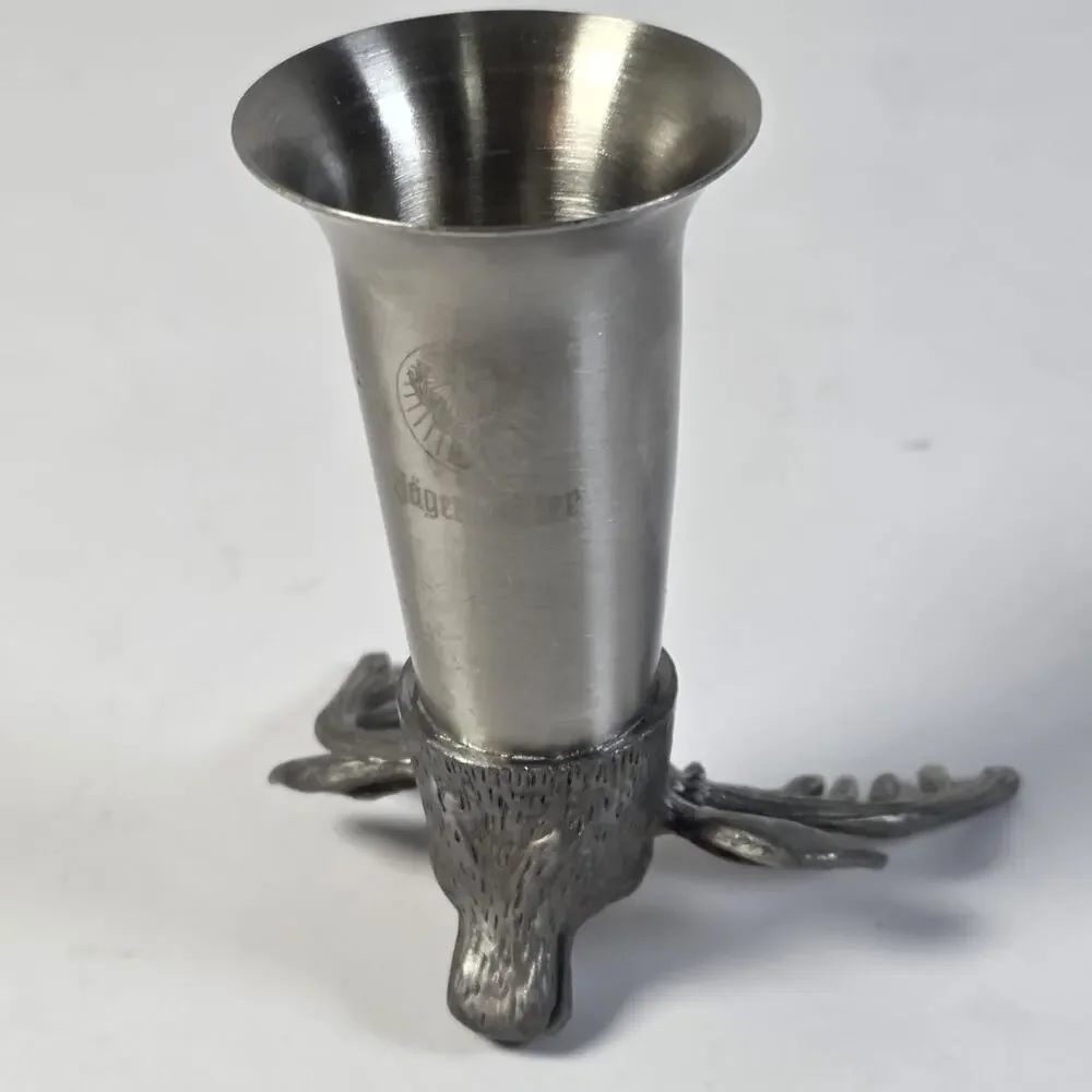 Jagermeister Stainless Metal Bar Shot Glass with Pewter Deer Stag Buck Elk Head